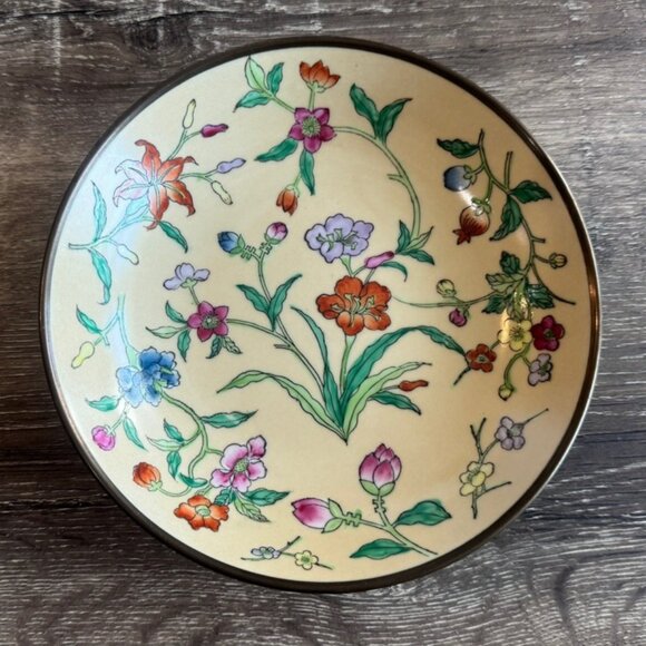 No Brand Other - Japanese Porcelain Brass Plated Floral Decoration Plate